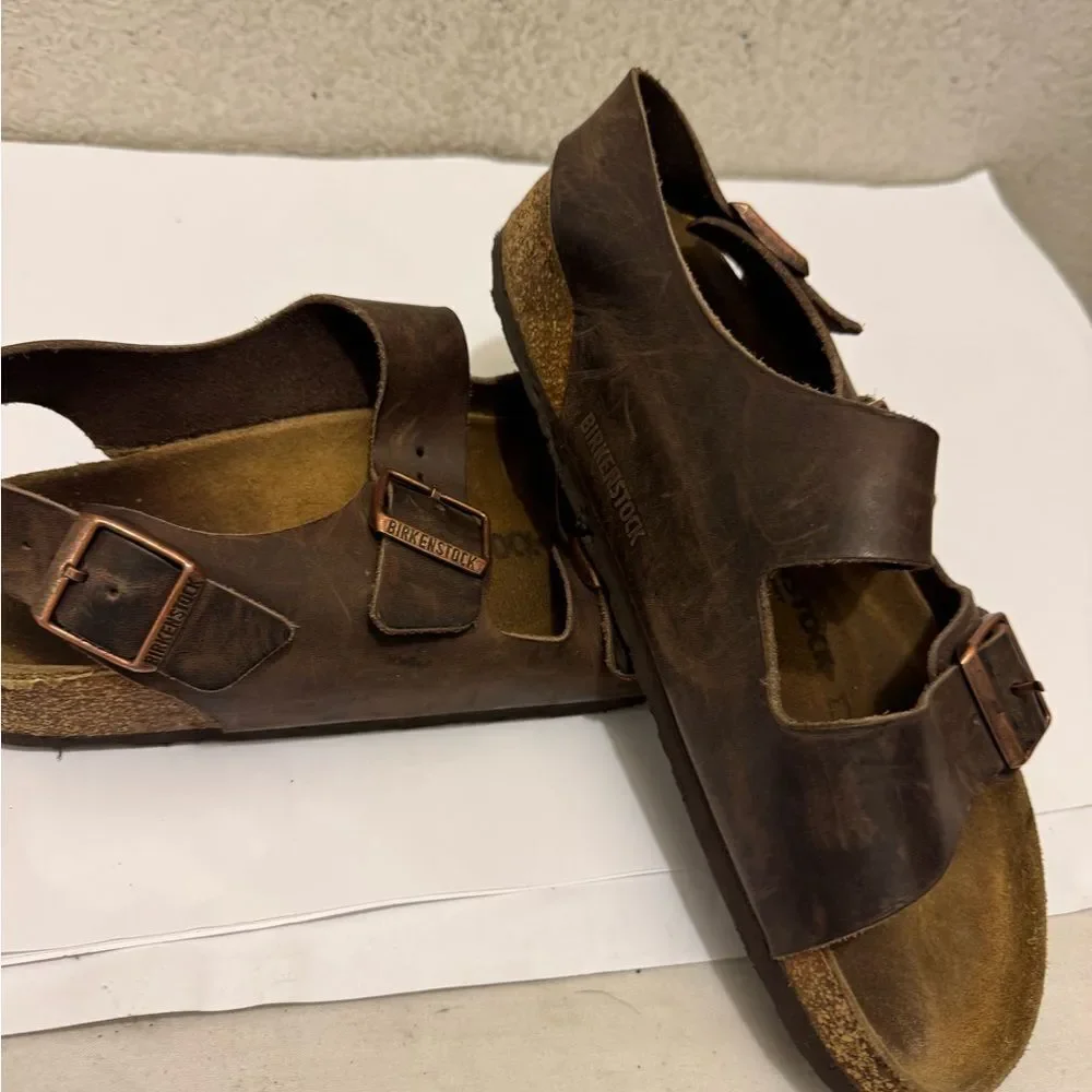 Birkenstock Dark Brown MILANO unisex SANDAL,HABANA,42  (US MENS 9 US WOMENS 11)